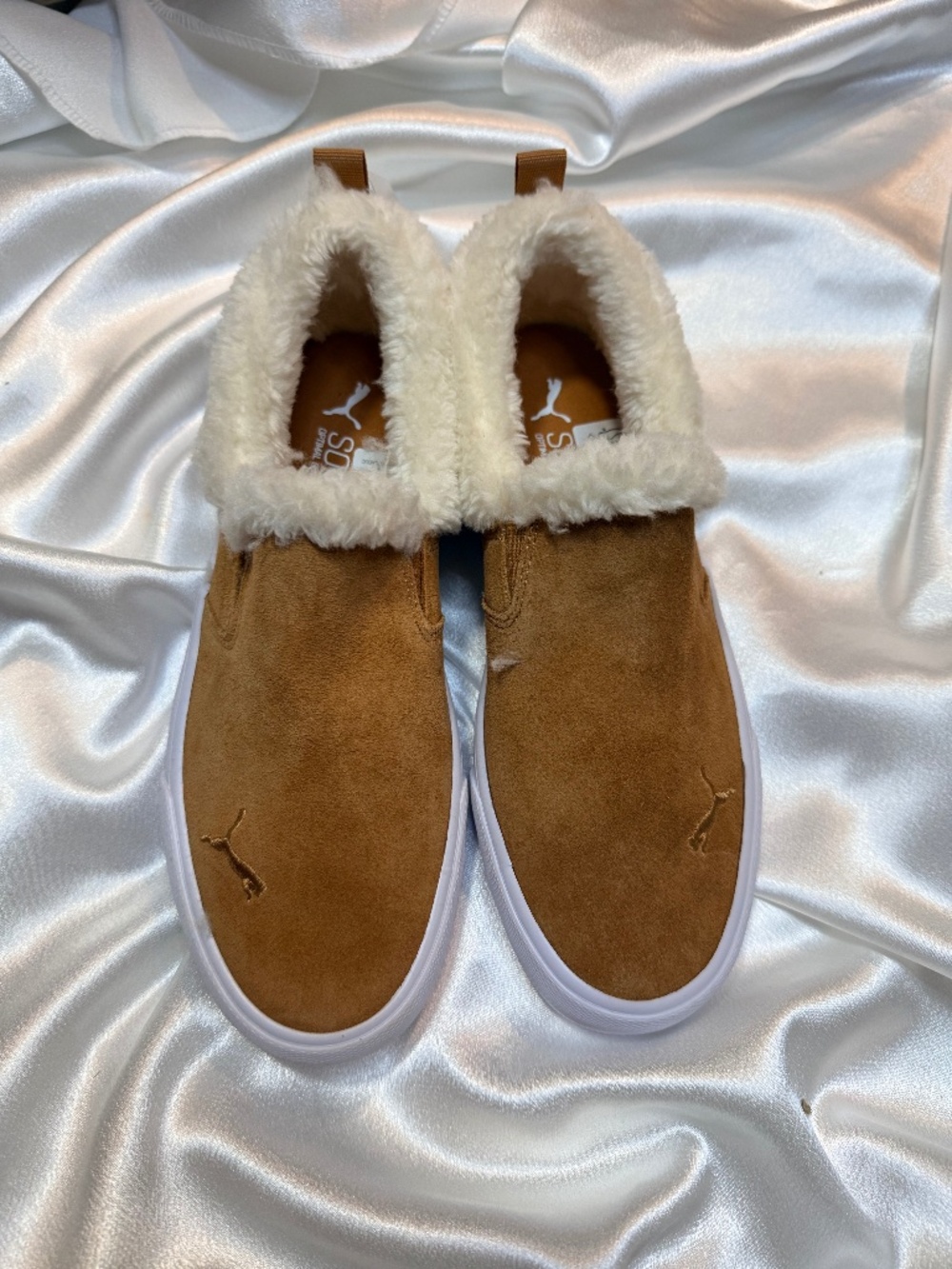 PUMA Women’s SoftFoam Sherpa Lined Slip-On Shoes Brown Size 7 New